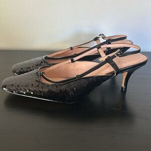 J Crew Leona slingback heels with paillettes BV798 Size 7.5 Black